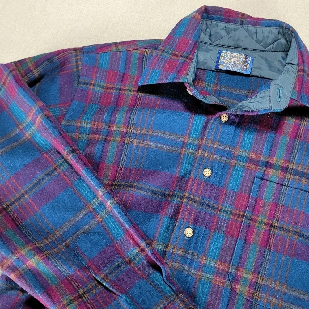 Vintage Pendleton Shirt Men Medium 100% Virgin Wool Plaid Collar Made in US